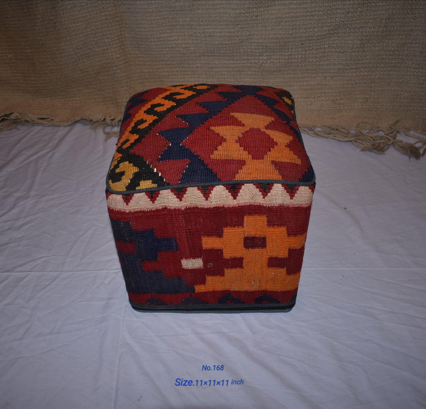 One of a Kind Kilim Rug Pouf Ottoman foot stool - #168