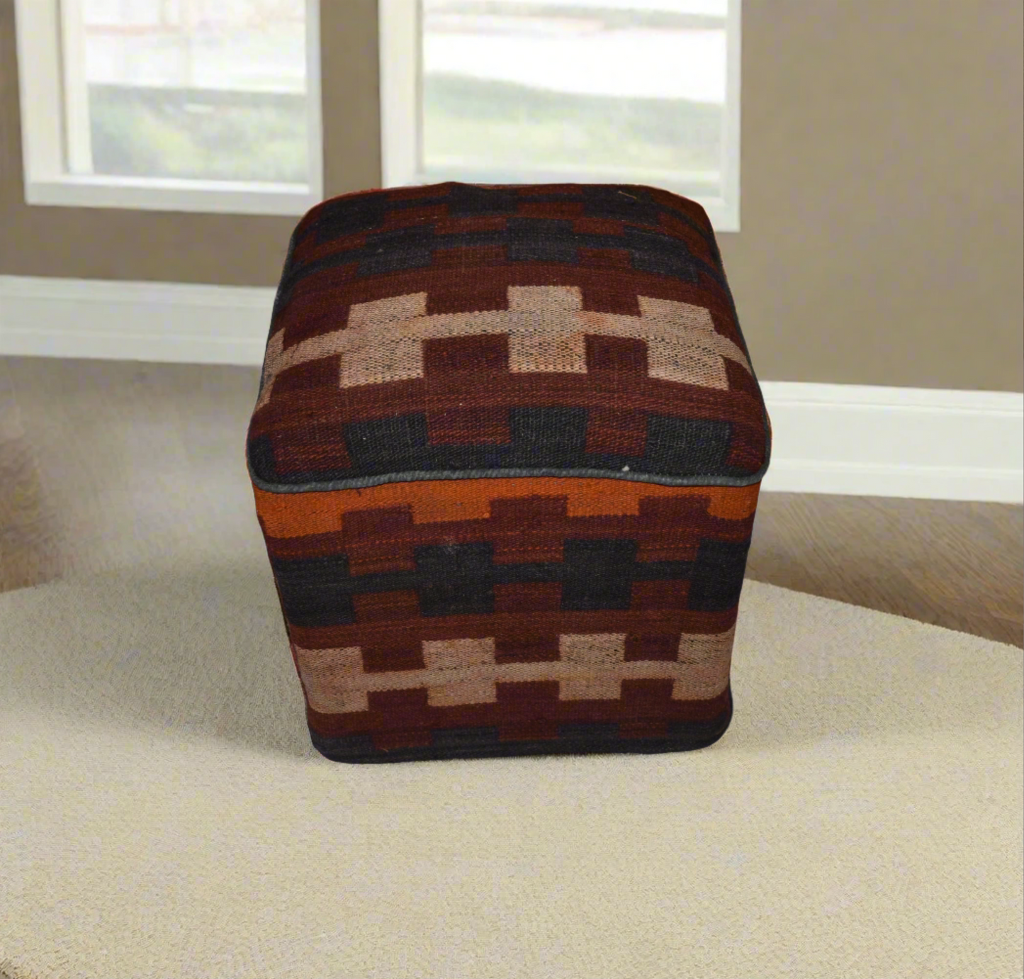 One of a Kind Kilim Rug Pouf Ottoman foot stool - #169