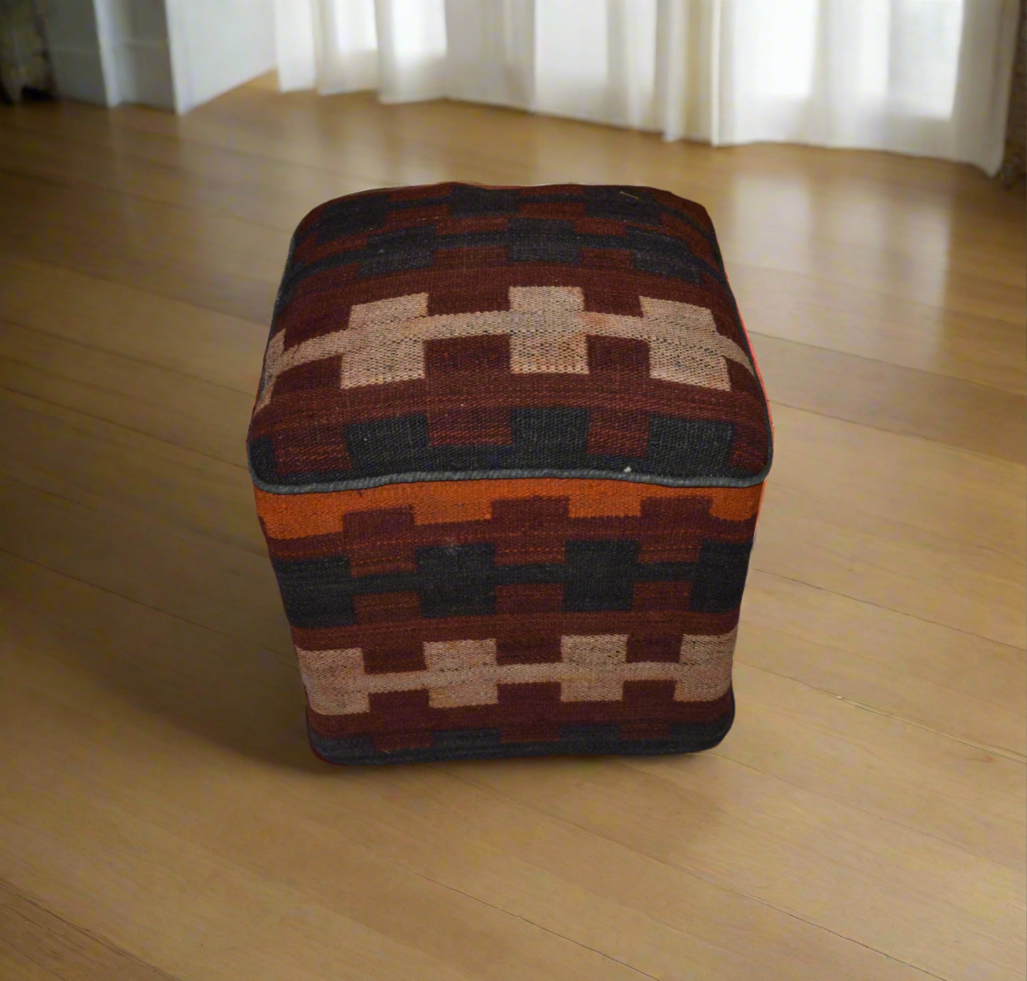 One of a Kind Kilim Rug Pouf Ottoman foot stool - #169