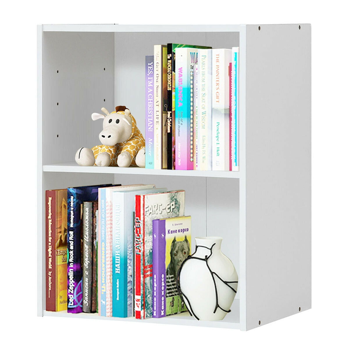 2-Layer Multifunctional Furniture Display Cabinet with Large Capacity Storage Space-White
