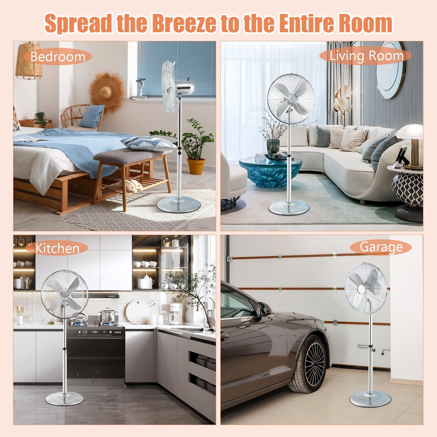 16 Inch Pedestal Standing Fan Oscillating Pedestal Fan with 3 Speeds and Adjustable Height