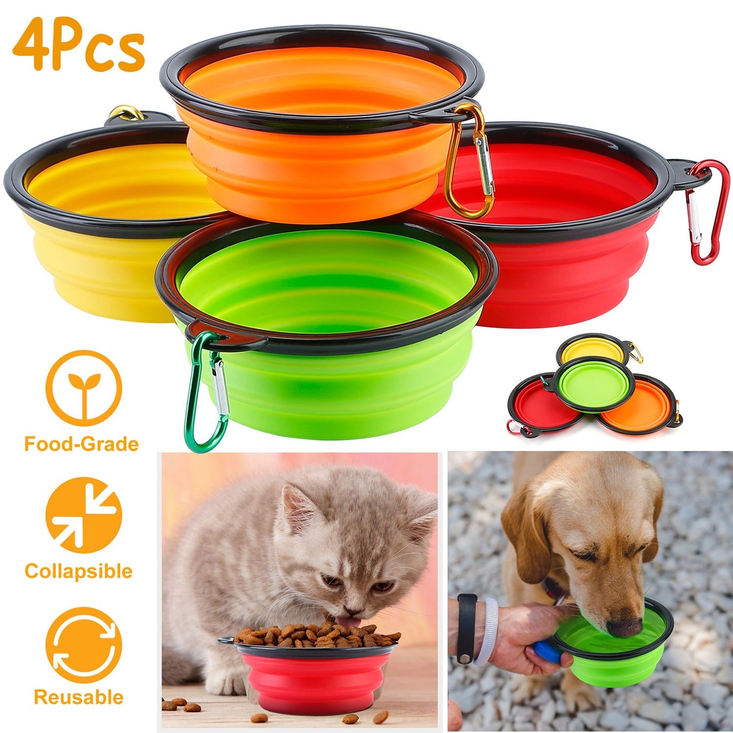 Collapsible Silicone Dog Bowls with Carabiner
