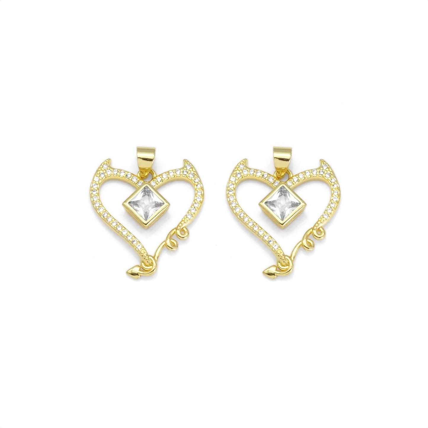 Gold Diamond CZ Heart Charm, Sku#LK888