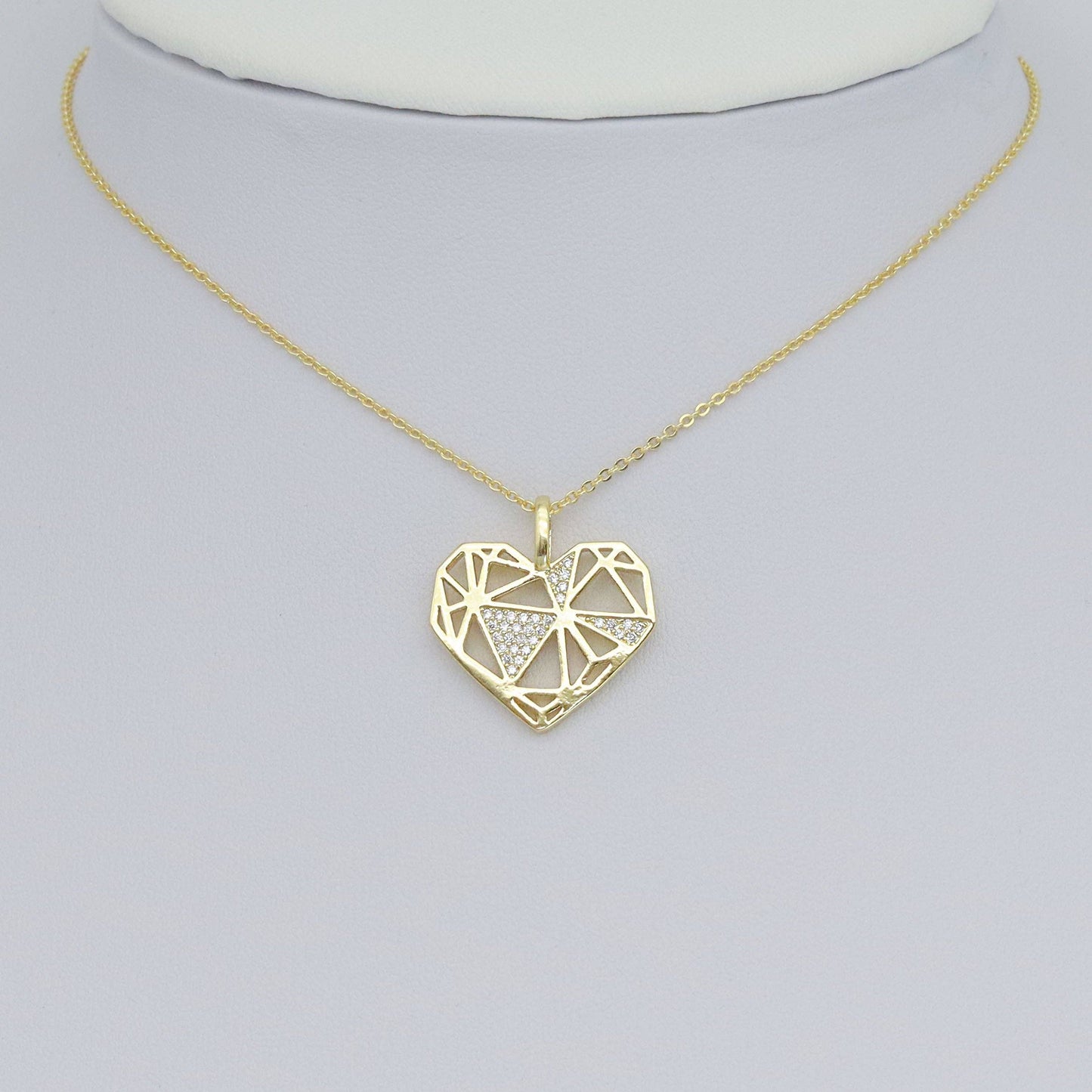 Gold Clear CZ Geometric Diamond Heart Shape Charm Pendant, Sku#LK983