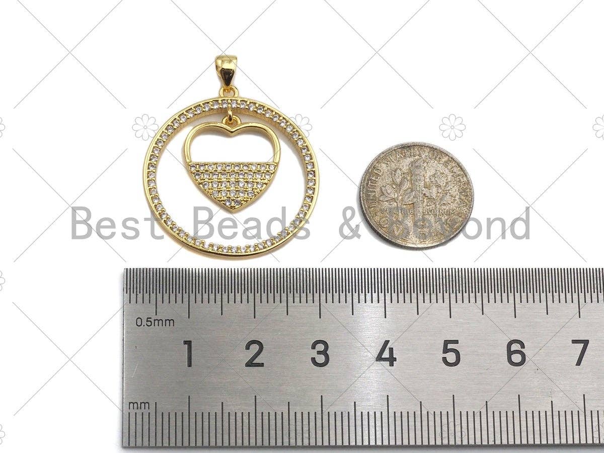 18k Shiny Gold Dangle Heart Dangle Star On Round Ring Charms, Gold Plated Charms, Heart Pendant, Gold Pendant, 27x29mm,Sku#LK141