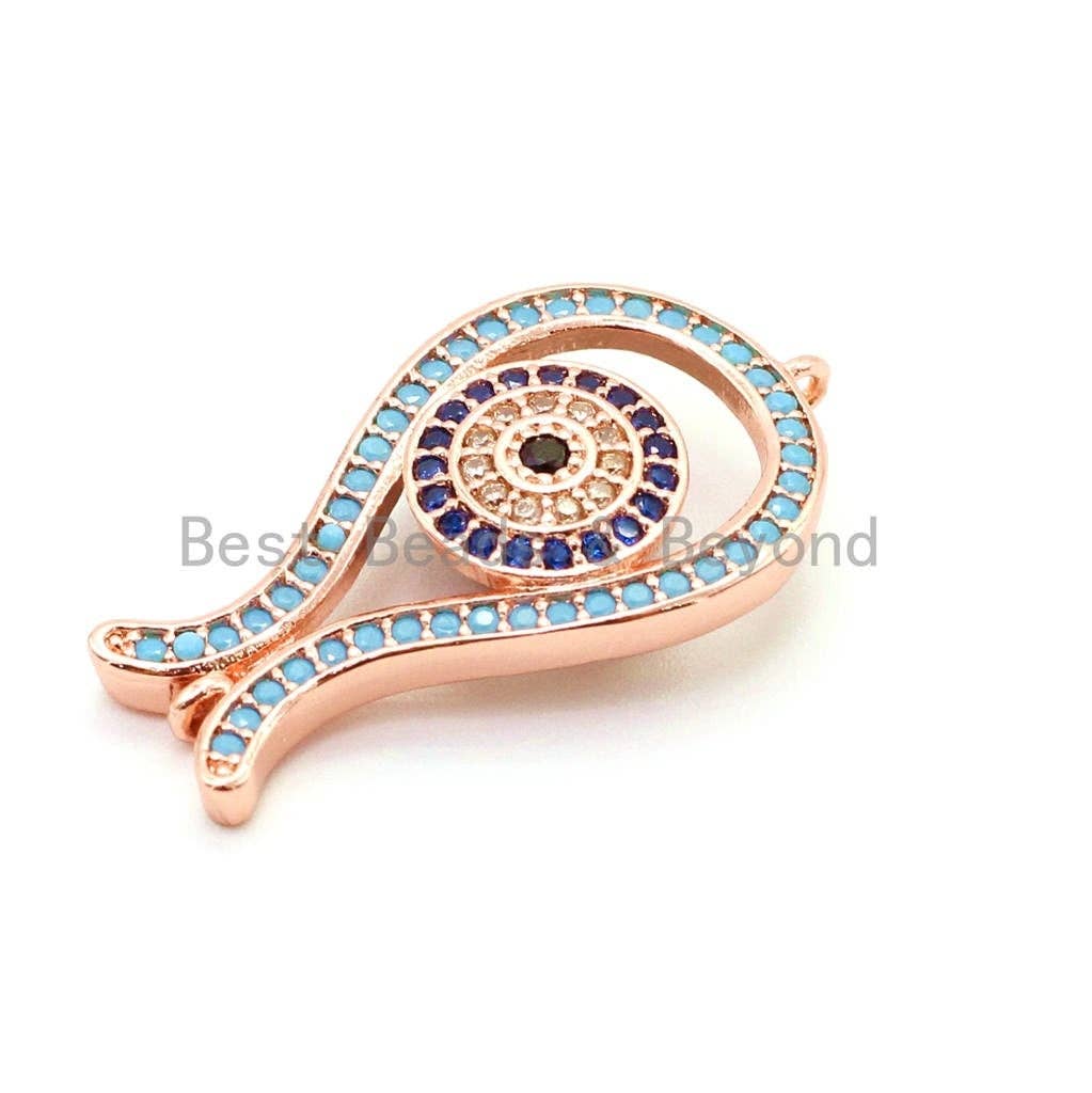CZ Micro Pave Turquoise Evil Eye Pendant, Cubic Zirconia Pendant/Charm,15x31mm, sku#F27
