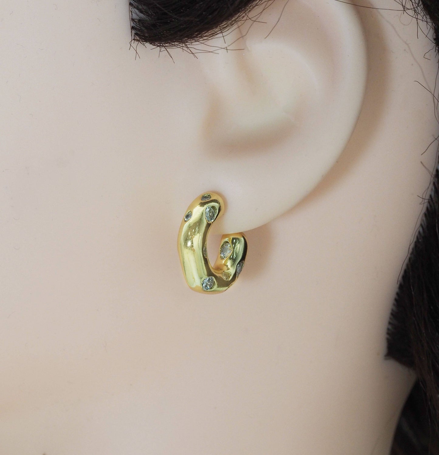 Rainbow Diamond CZ Thick Huggie Earrings, chunky earrings, Sku#LX189
