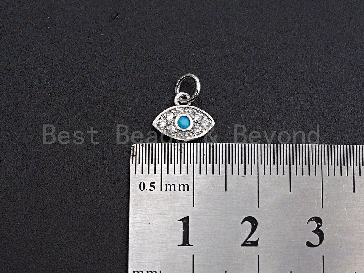 Turquoise Clear CZ Micro Pave Oval Evil Eye Shape Pendant,Cubic Zirconia Oval Charm,Gold/Silver Tone,8x10mm,sku#Z466