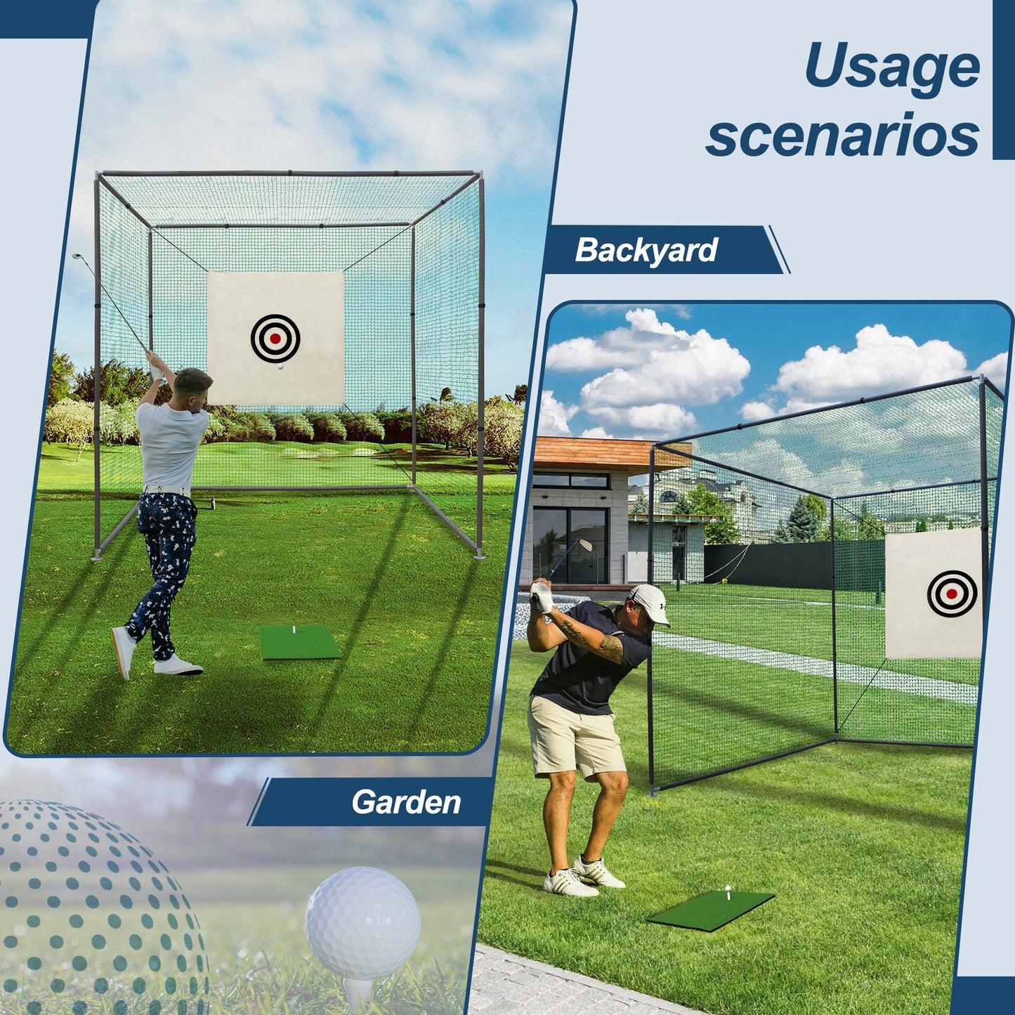 10x10x10ft Golf Practice Net Cage with Metal Frame Hitting Net Kit