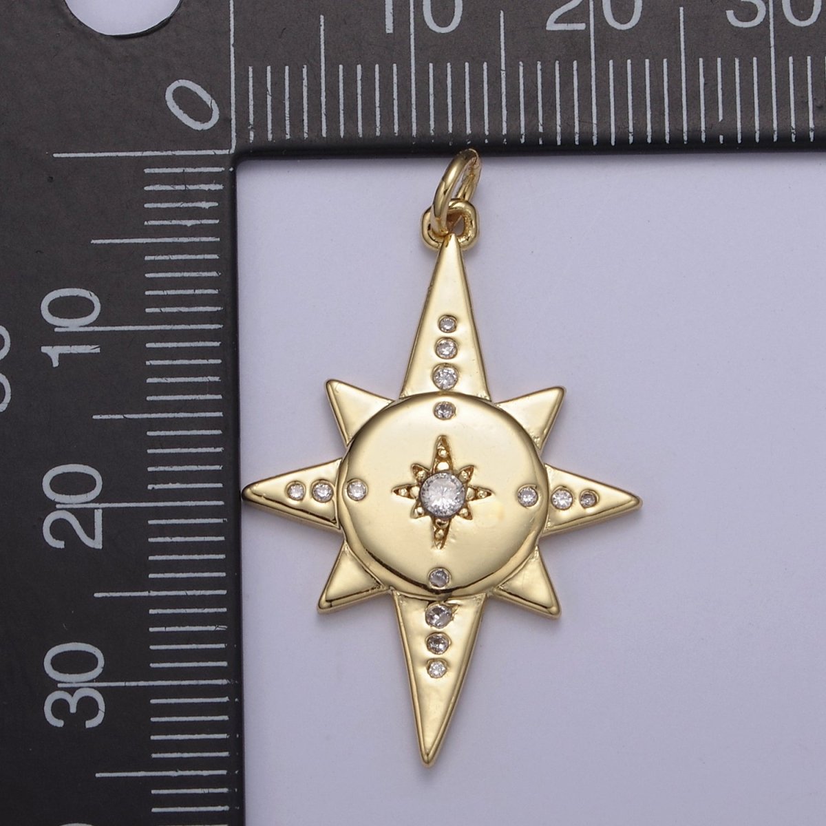 16k Gold Fill Micro Pave North Stars Charm, Pointed Stars Compass Cubic Zirconia Pendant Charm N-435