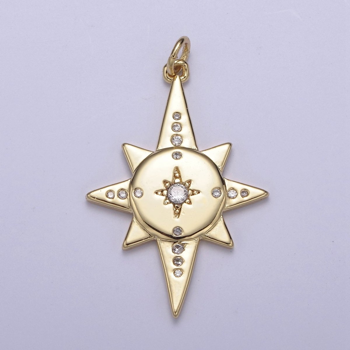 16k Gold Fill Micro Pave North Stars Charm, Pointed Stars Compass Cubic Zirconia Pendant Charm N-435
