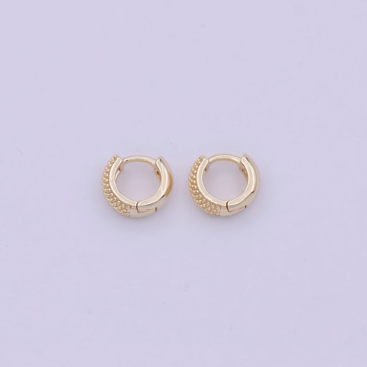 16K Gold Filled Bead Textured 10mm, 13mm, 14mm Hoop Huggie Earring T-265 ~ T-267