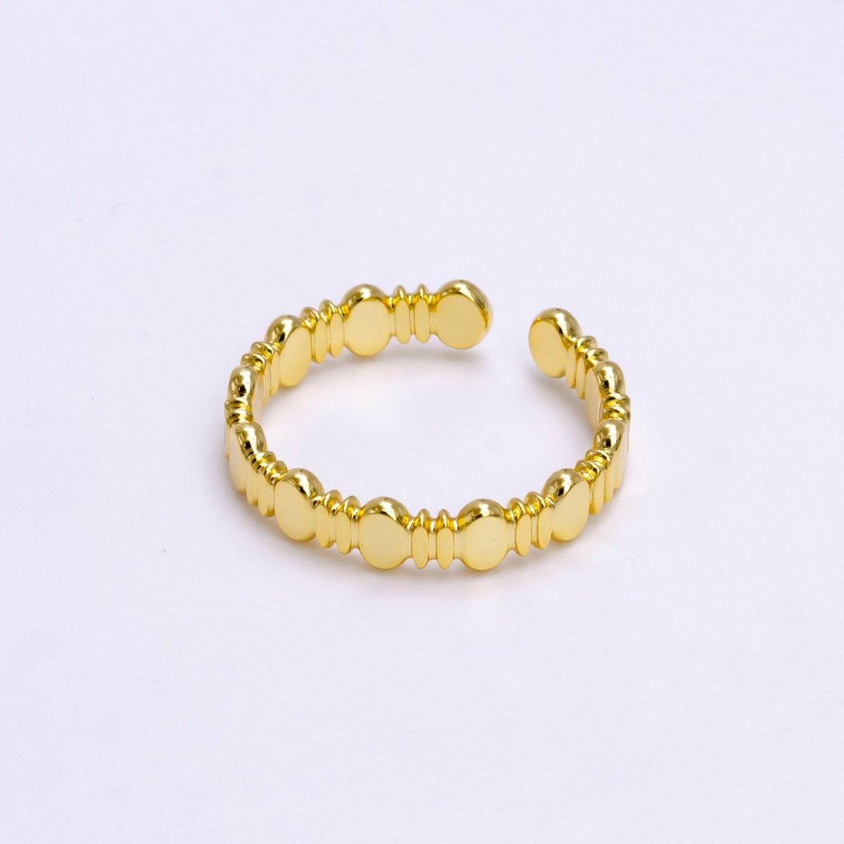 16K Gold Filled Geometric Abstract Band Ring, Minimalist Oval Stacking Ring, Shiny Statement Adjustable Ring U-428