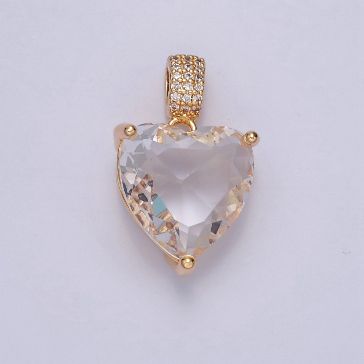 16K Gold Filled Heart Pendant, Micro Pave CZ Cubic Zirconia Love Valentine For DIY Jewelry Making I-071