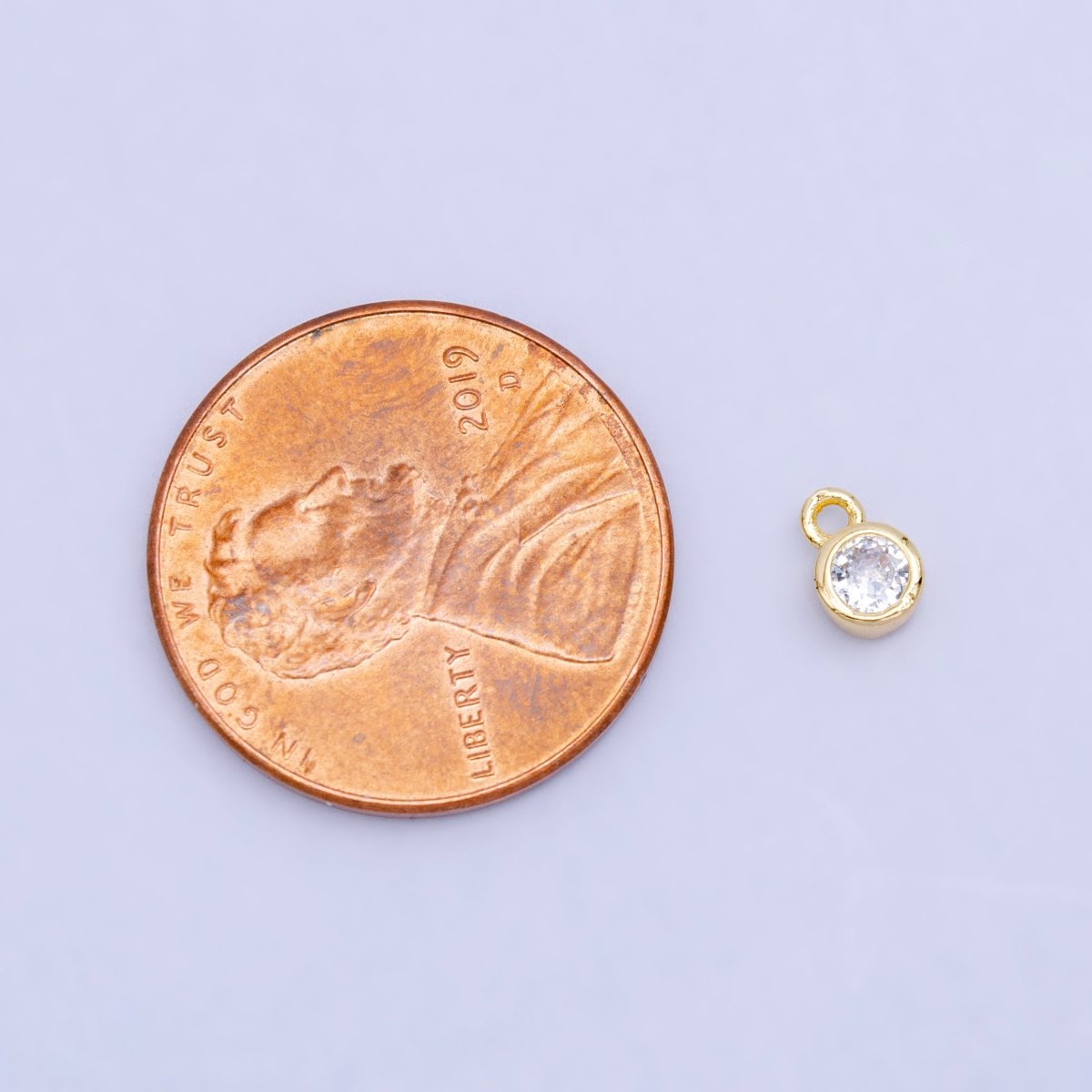 16K Gold Filled Mini Green, Clear, ETC CZ Round Charm | W141-W144