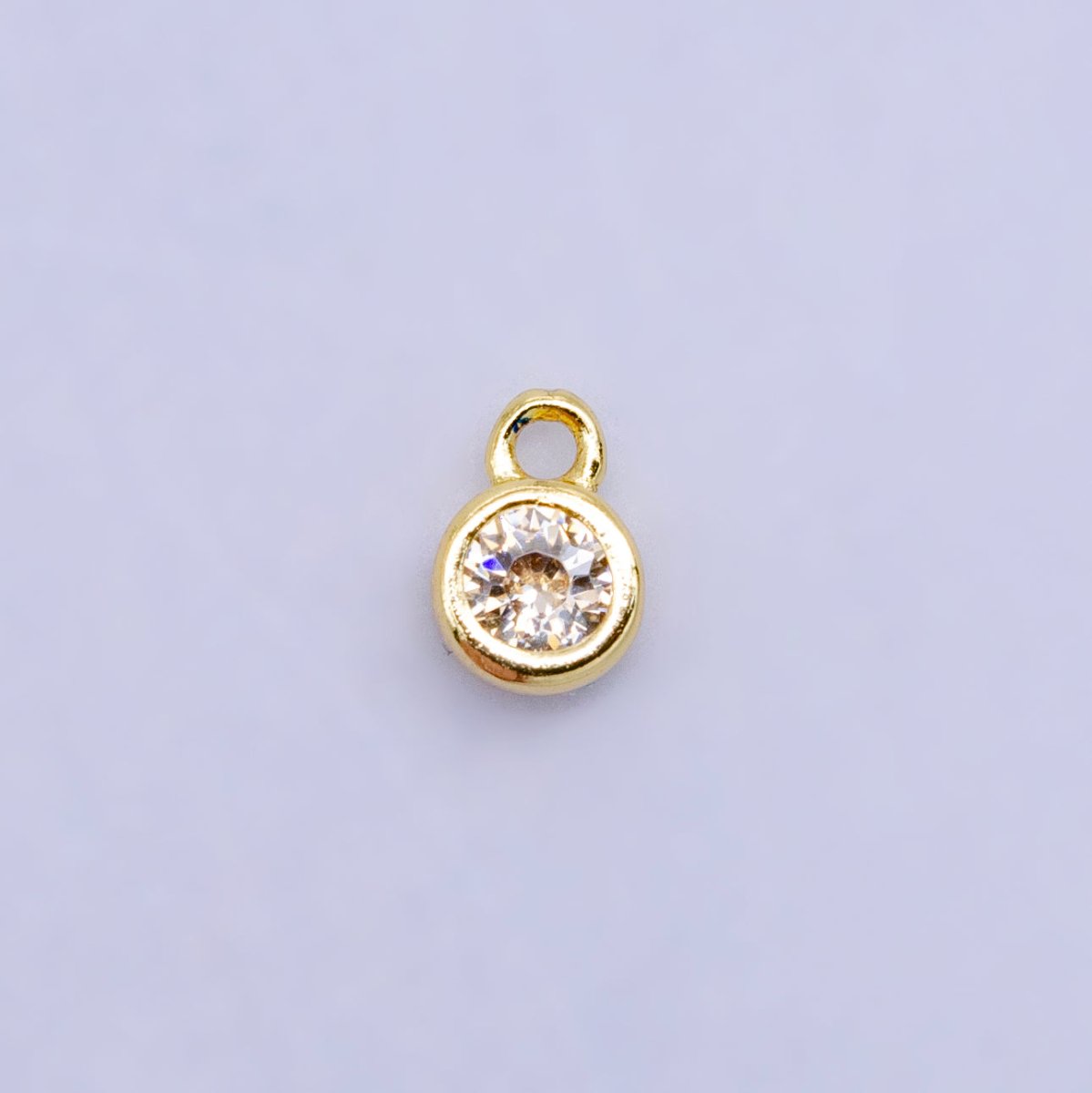 16K Gold Filled Mini Green, Clear, ETC CZ Round Charm | W141-W144
