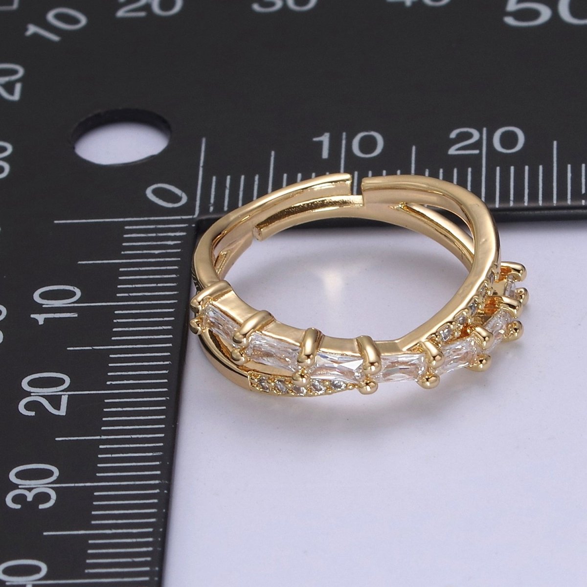 16K Gold Filled Stacking Double Band Unique Clear Crystal Zirconia CZ Adjustable Ring U-304
