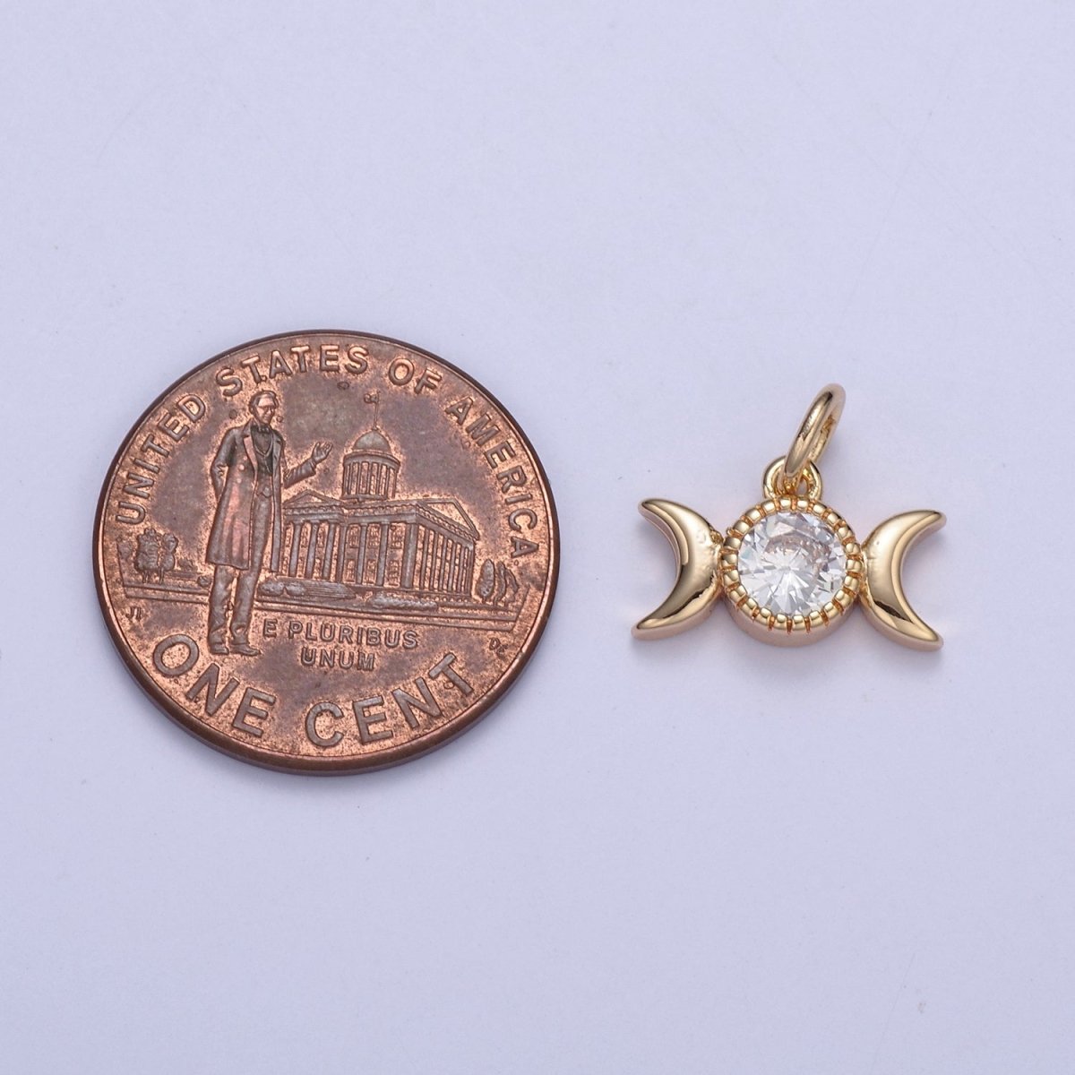 16k Gold Filled Tiny Moon and Cubic Zirconia Charm in Gold micro Pave CZ Bright Double Moon Celestial Charm N-434
