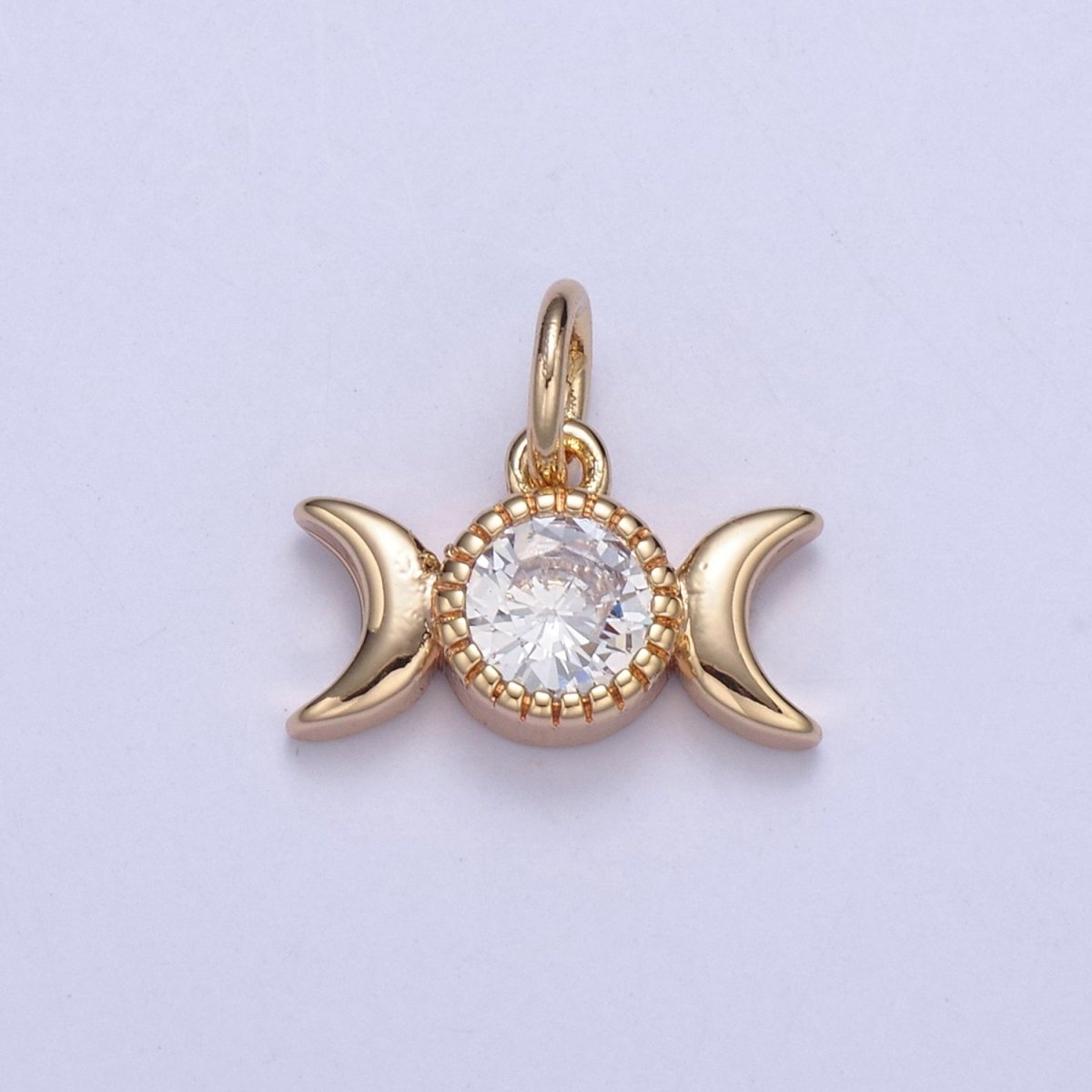 16k Gold Filled Tiny Moon and Cubic Zirconia Charm in Gold micro Pave CZ Bright Double Moon Celestial Charm N-434
