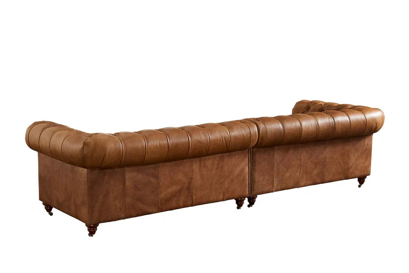 Preorder  Century Chesterfield Sofa - Light Brown Leather - 118"