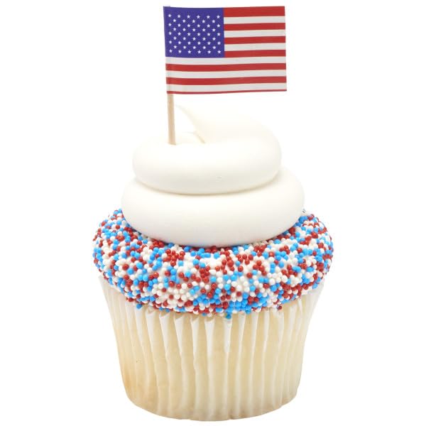 Oasis Supply, USA Cake Decorating Bundle - Includes 24 Firewwork Food Picks, 12 USA! Food Flag Picks, & 4oz Edible Red, White, & Blue Sprinkle