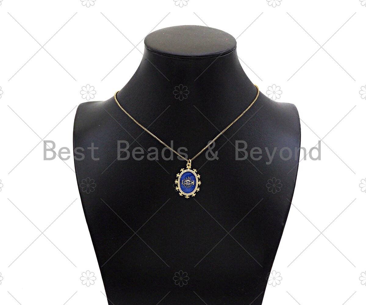 Gold Filled Evil Eye On Colorful Enamel Oval Shape Pendant, 18K Gold Filled Enamel Charm,Enamel Jewelry,20x27mm,Sku#L569