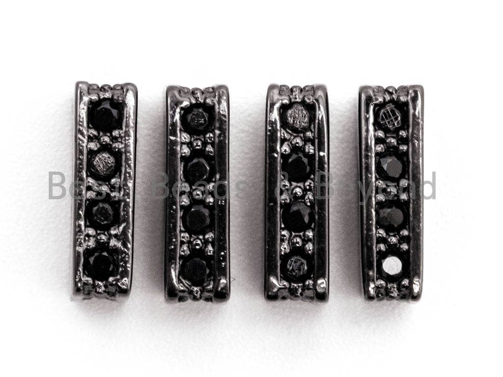 Black Micro CZ Pave On Black, Big Hole Square Spacer Beads for Bracelet/Necklace, Cubic Zirconia Large Square Hole Beads, 6x9x3mm, sku#G323