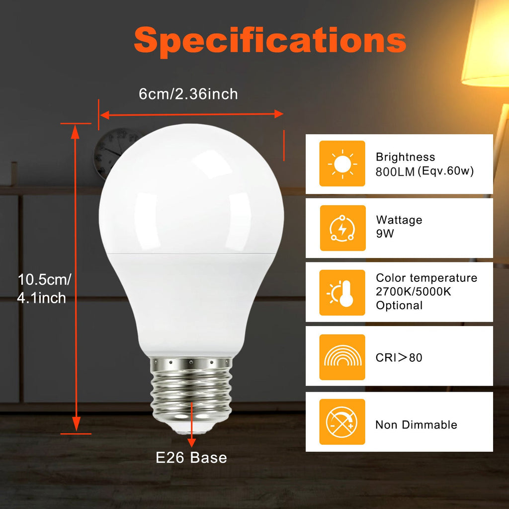 4-Pack A19 LED Light Bulbs, 60W Equivalent, Soft White or Cool Daylight, E26 Base, Non-Dimmable