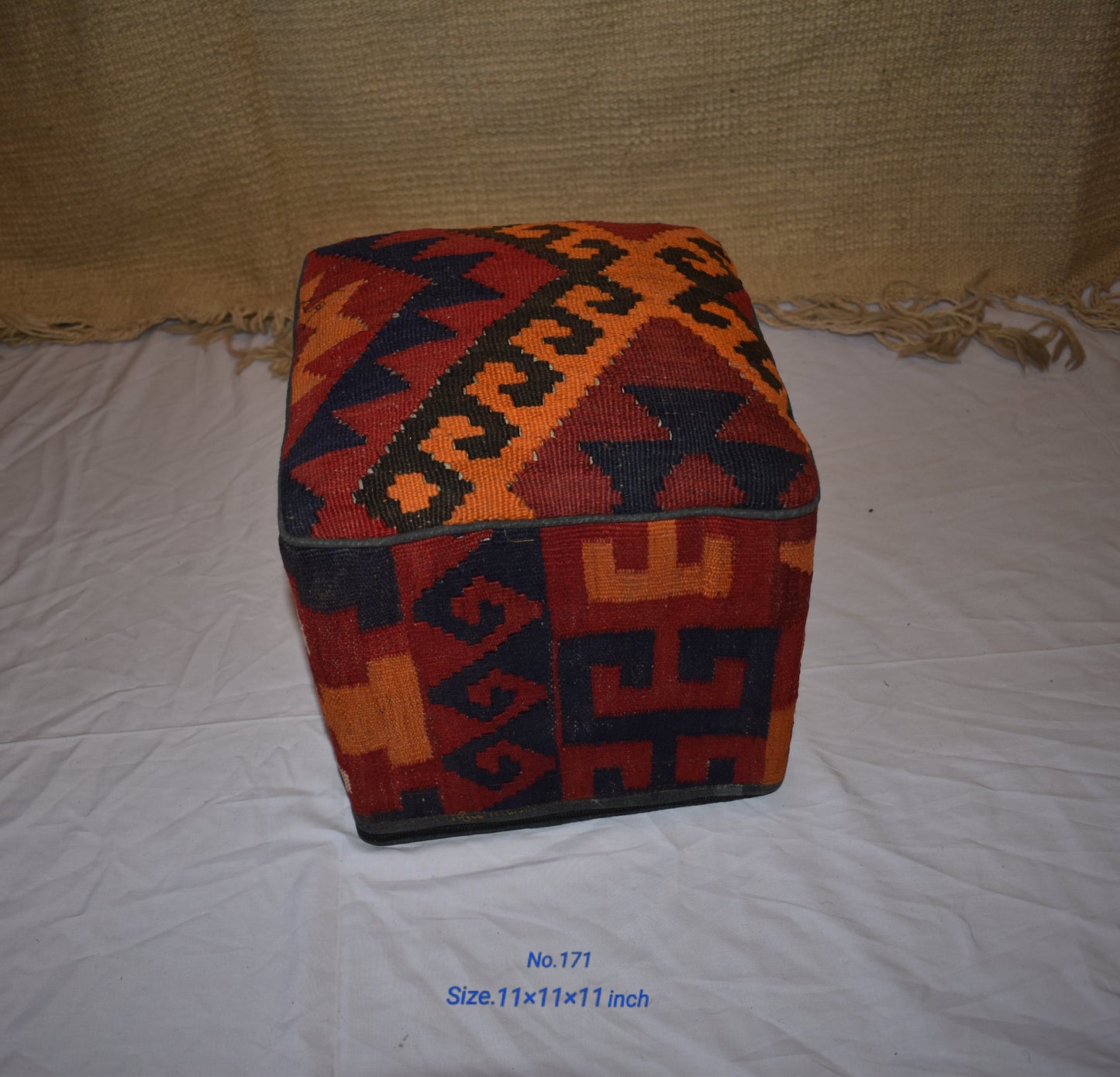 One of a Kind Kilim Rug Pouf Ottoman foot stool - #171