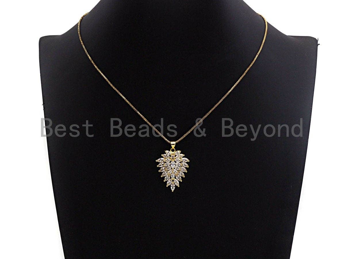 CZ Micro Pave Triangle Shape Pendant, Cubic Zirconia Taper Shape Pendant, Silver/Gold Tone, 24x31mm, Sku#FH64