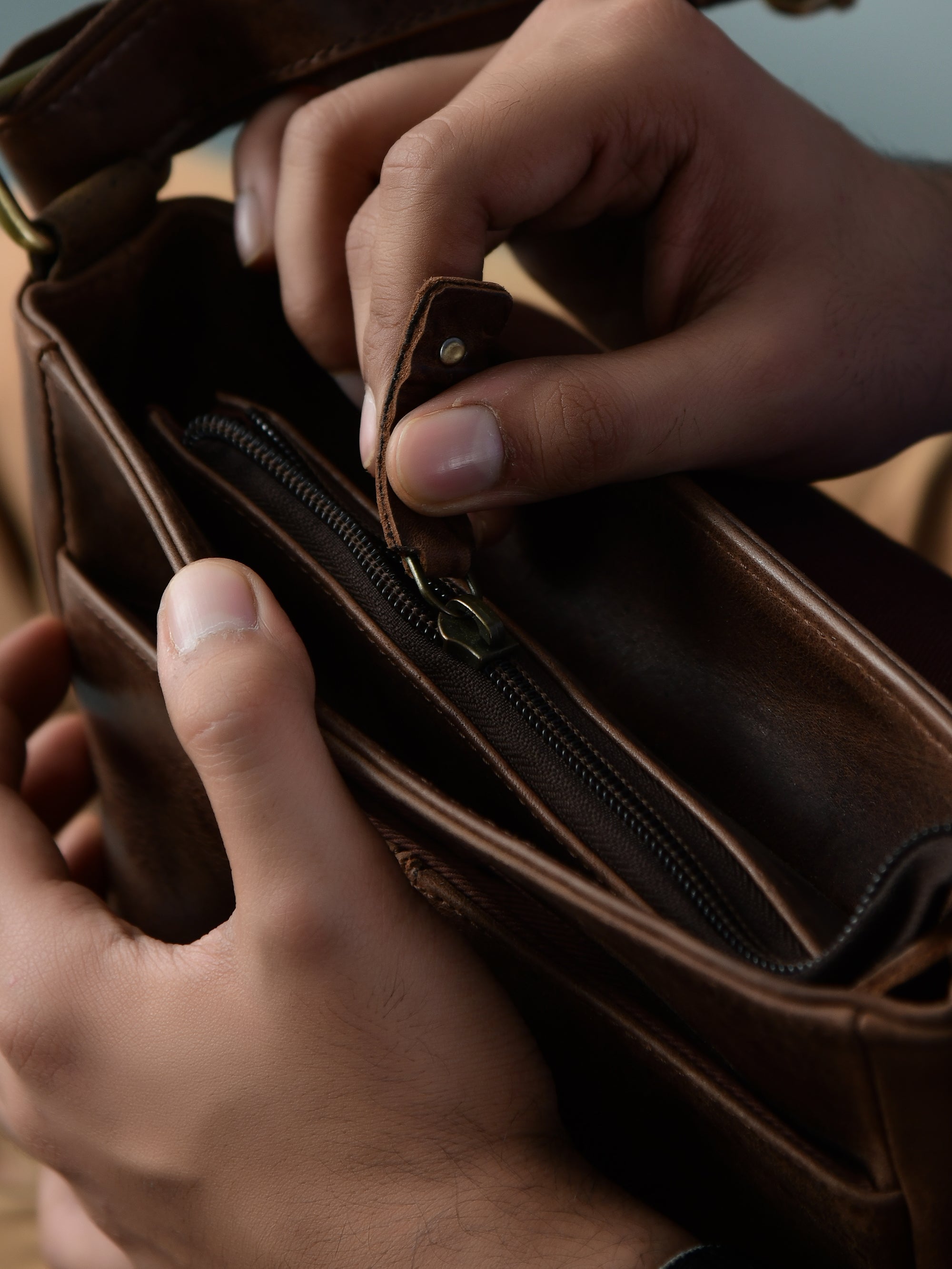Side Leather Messenger Bag