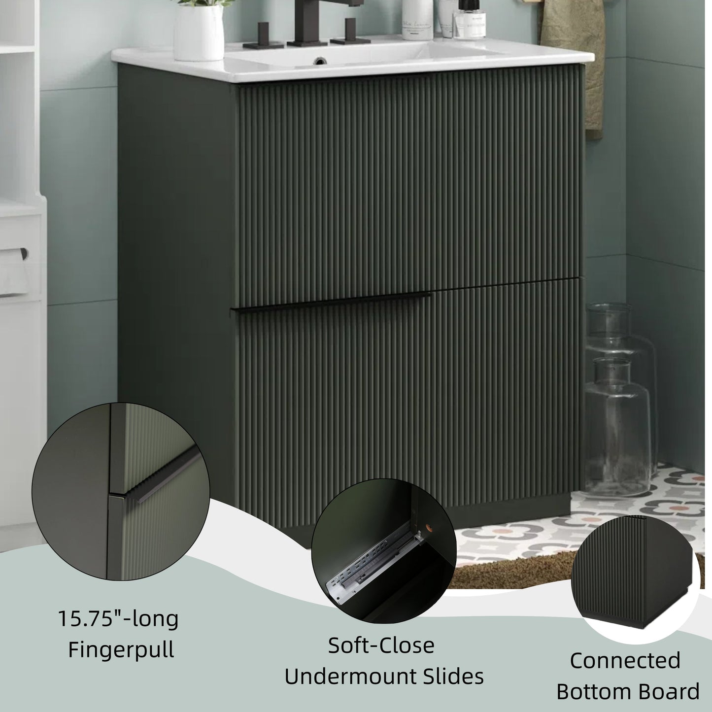 30" Bathroom Vanity with Ceramic Sink and Full-Extension Drawers