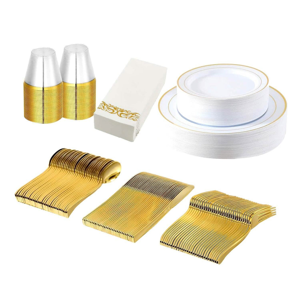 175-Pieces: Disposable Gold Dinnerware Set