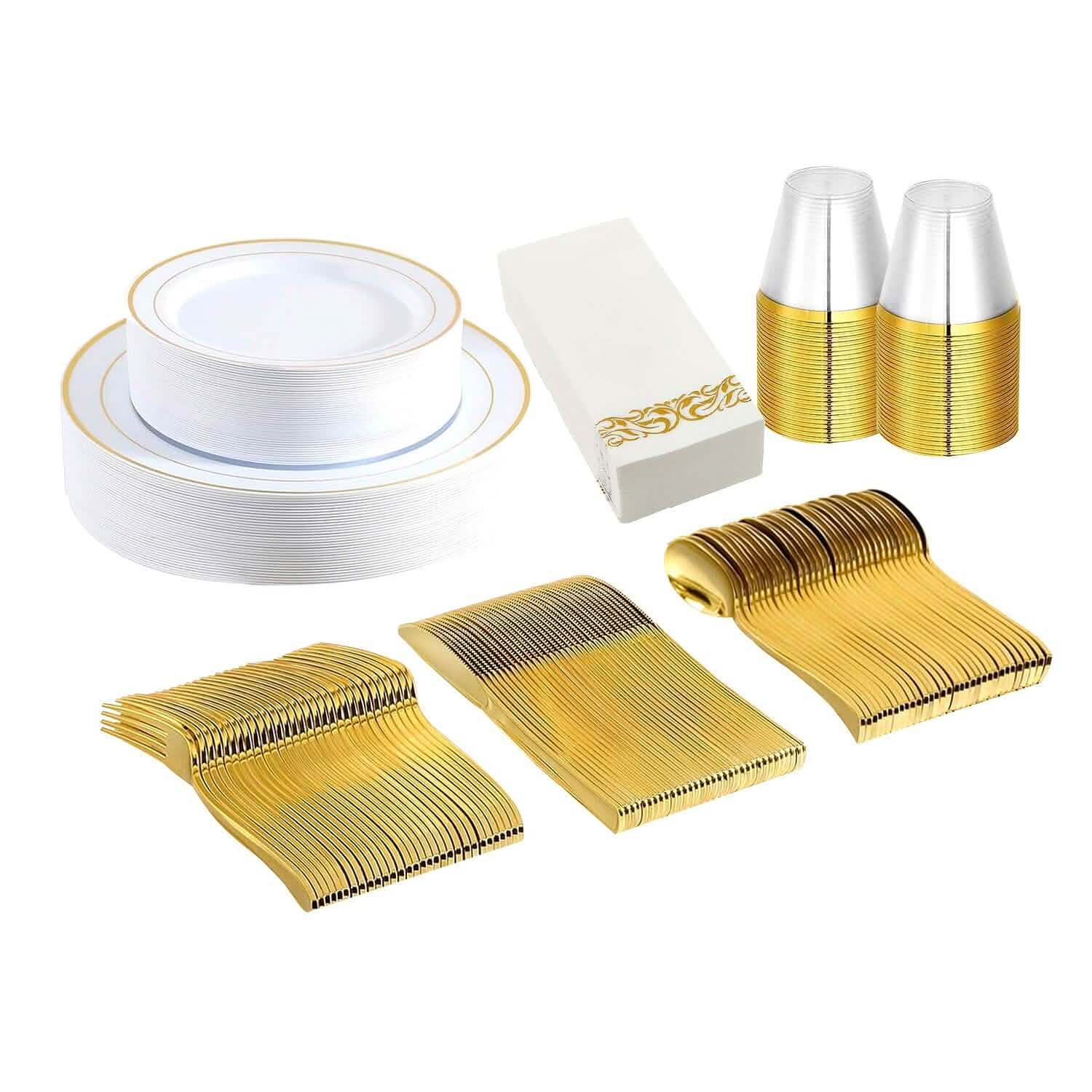 175-Pieces: Disposable Gold Dinnerware Set