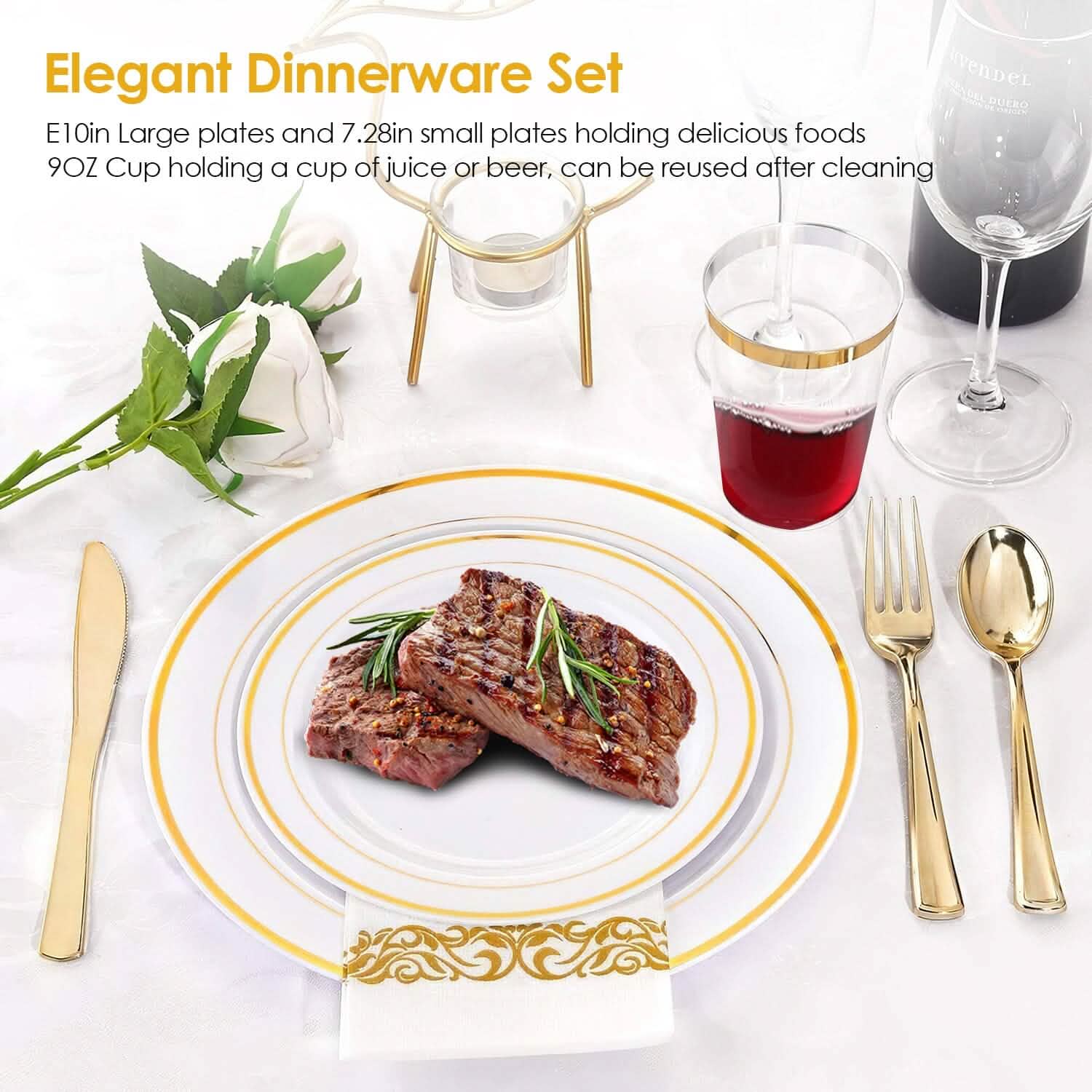 175-Pieces: Disposable Gold Dinnerware Set
