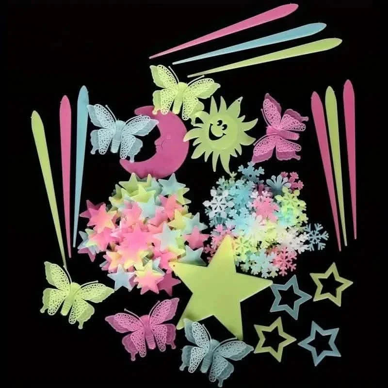 175-Pieces: Reusable Glow-in-the-Dark Star Wall Stickers with Shimmery Finish