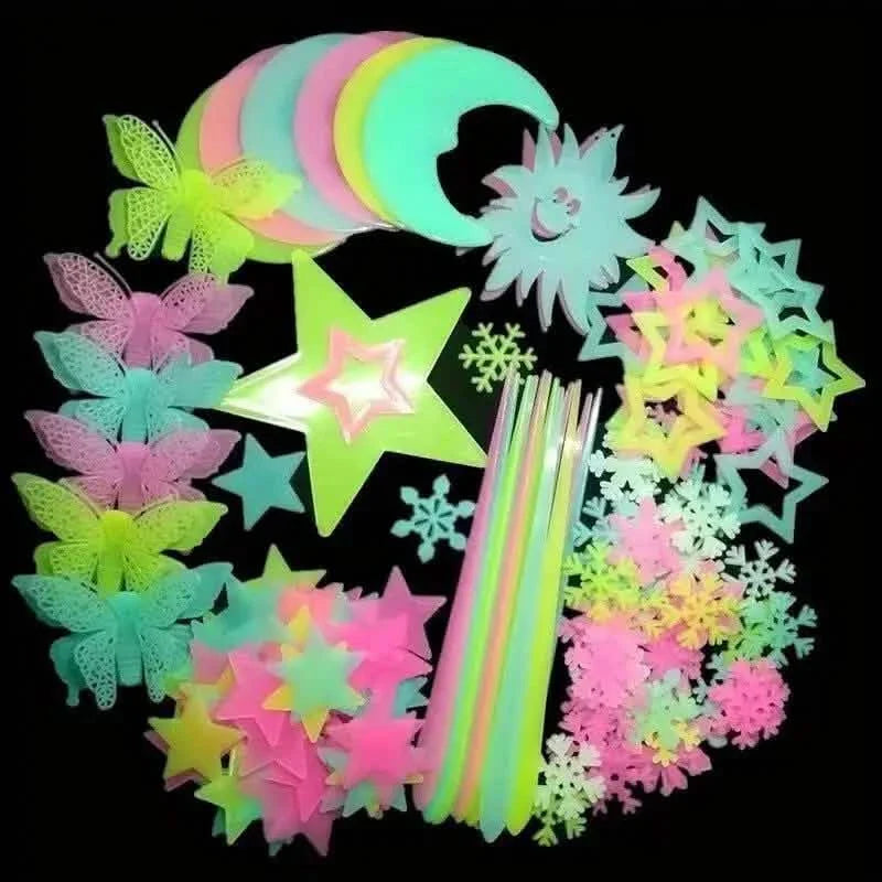 175-Pieces: Reusable Glow-in-the-Dark Star Wall Stickers with Shimmery Finish