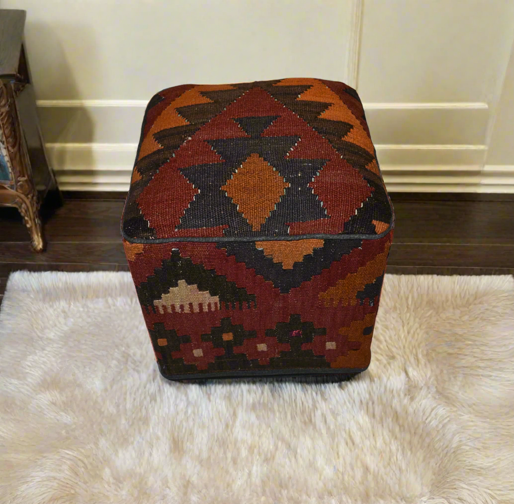 One of a Kind Kilim Rug Pouf Ottoman foot stool - #176