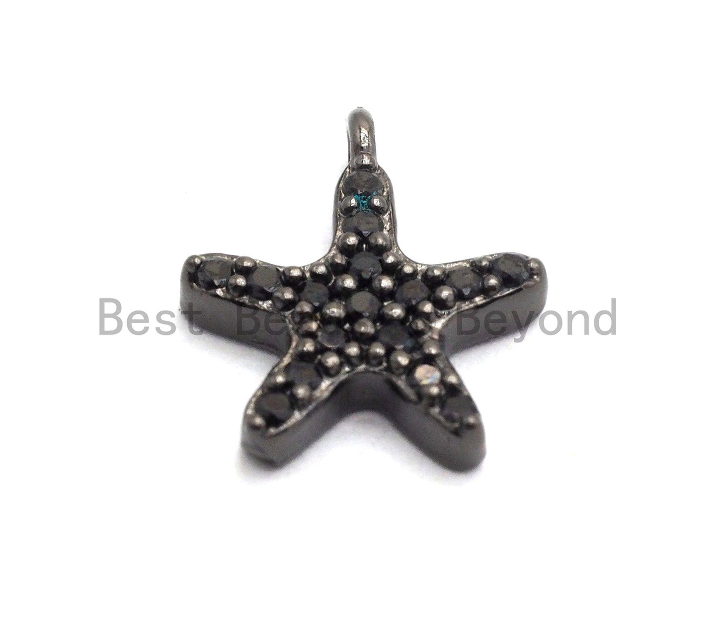 Micro Pave Black CZ Pave On Black Starfish Charm Beads, Starfish Charm, Black color beads, 9x10mm, sku#B100