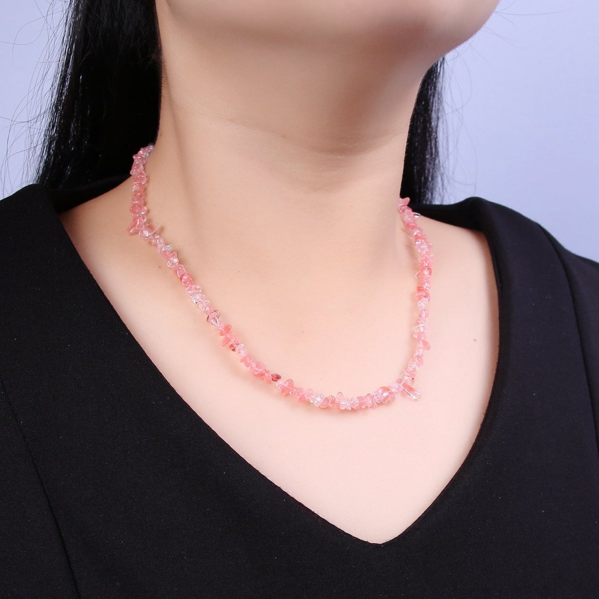 17.7 Inch Natural Watermelon Quartz Crystal Stone Bead Necklace with 2" Extender | WA-634 Clearance Pricing