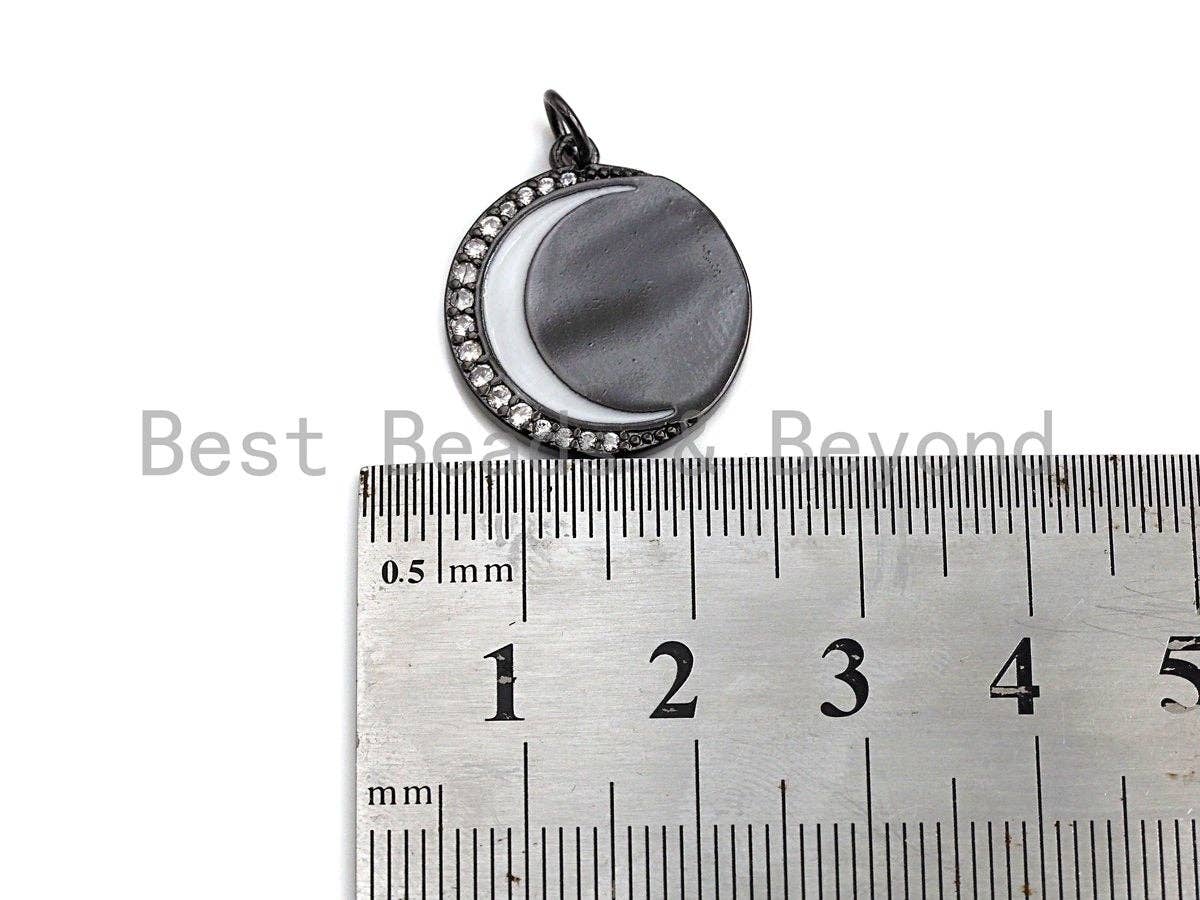 Enamel Crescent Moon Round Coin Pendant,CZ Micro Pave Oil Drop pendant, Enamel pendant,Enamel Jewelry,18x21mm,sku#F1036