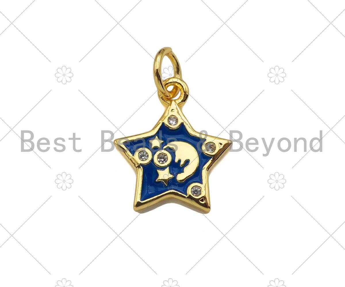 Gold Filled Colorful Enamel Five Star Shape Pendant,CZ Micro Pave 18K Gold Filled Moon Enamel Pendant,Enamel Jewelry,mm,Sku#LK344