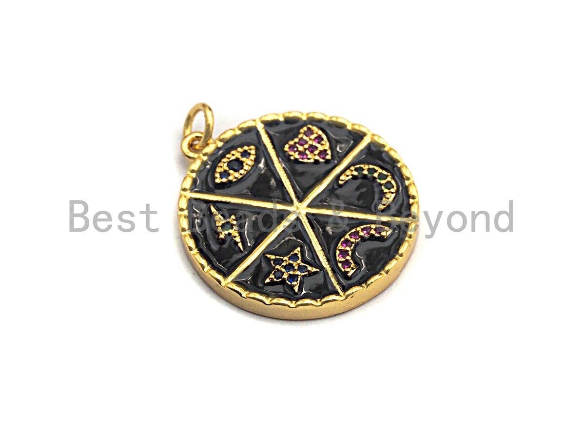 Pave CZ  Enamel Moon Star Heart Eye Rainbow Pendant, F935