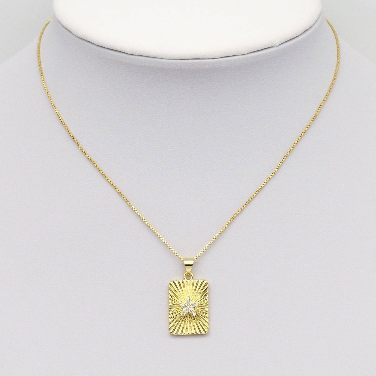 CZ Star Radical Rectangle Dog tag Charm, Sku#LX363