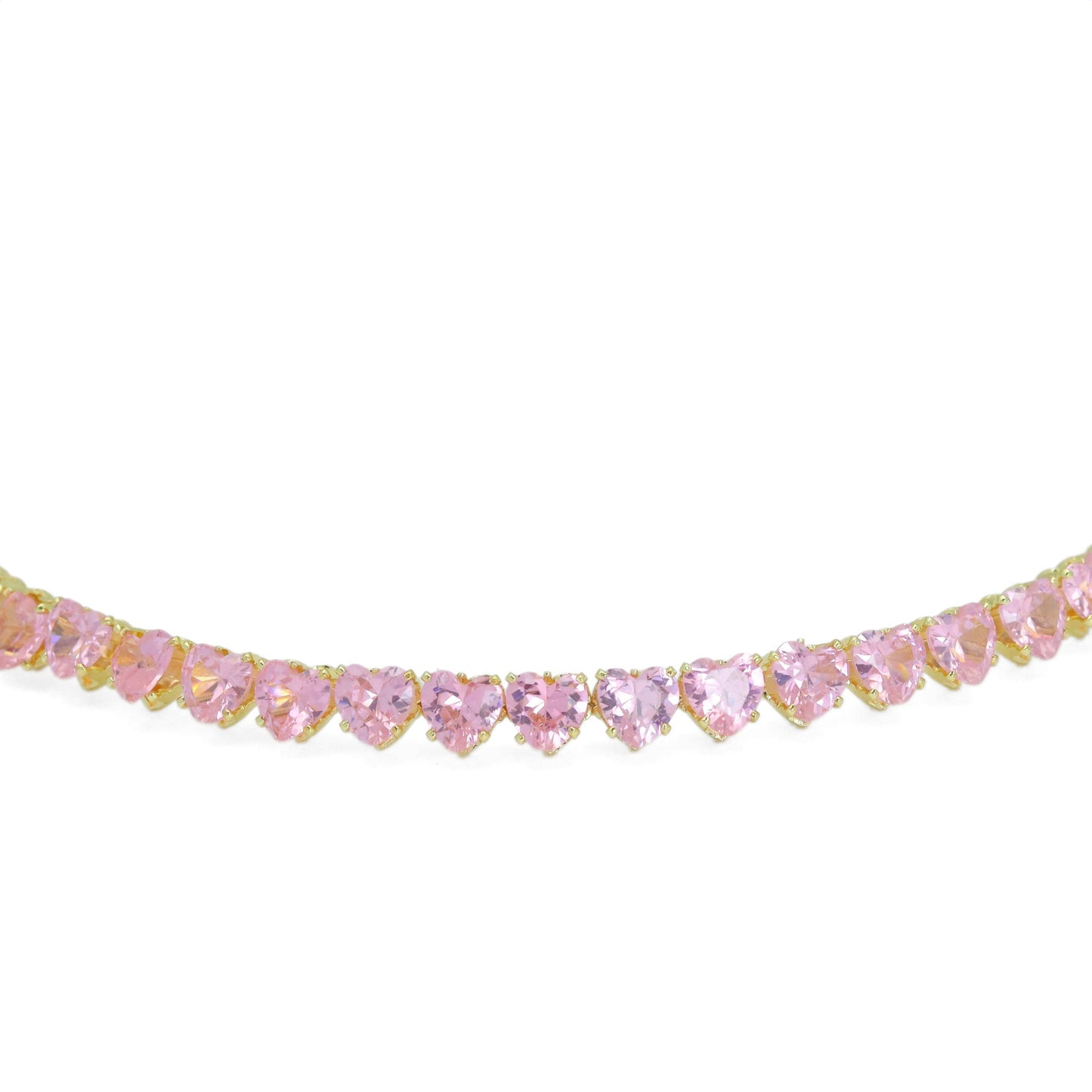 Gold Clear Pink Heart CZ Adjustable Choker Necklace, Sku#A33
