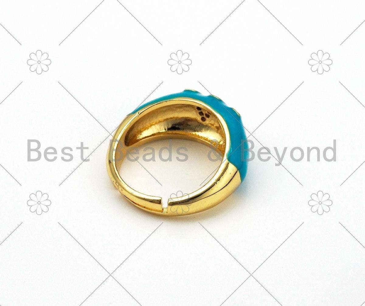 CZ Turquoise Enamel Alphabet Adjustable Ring, Sku#O74