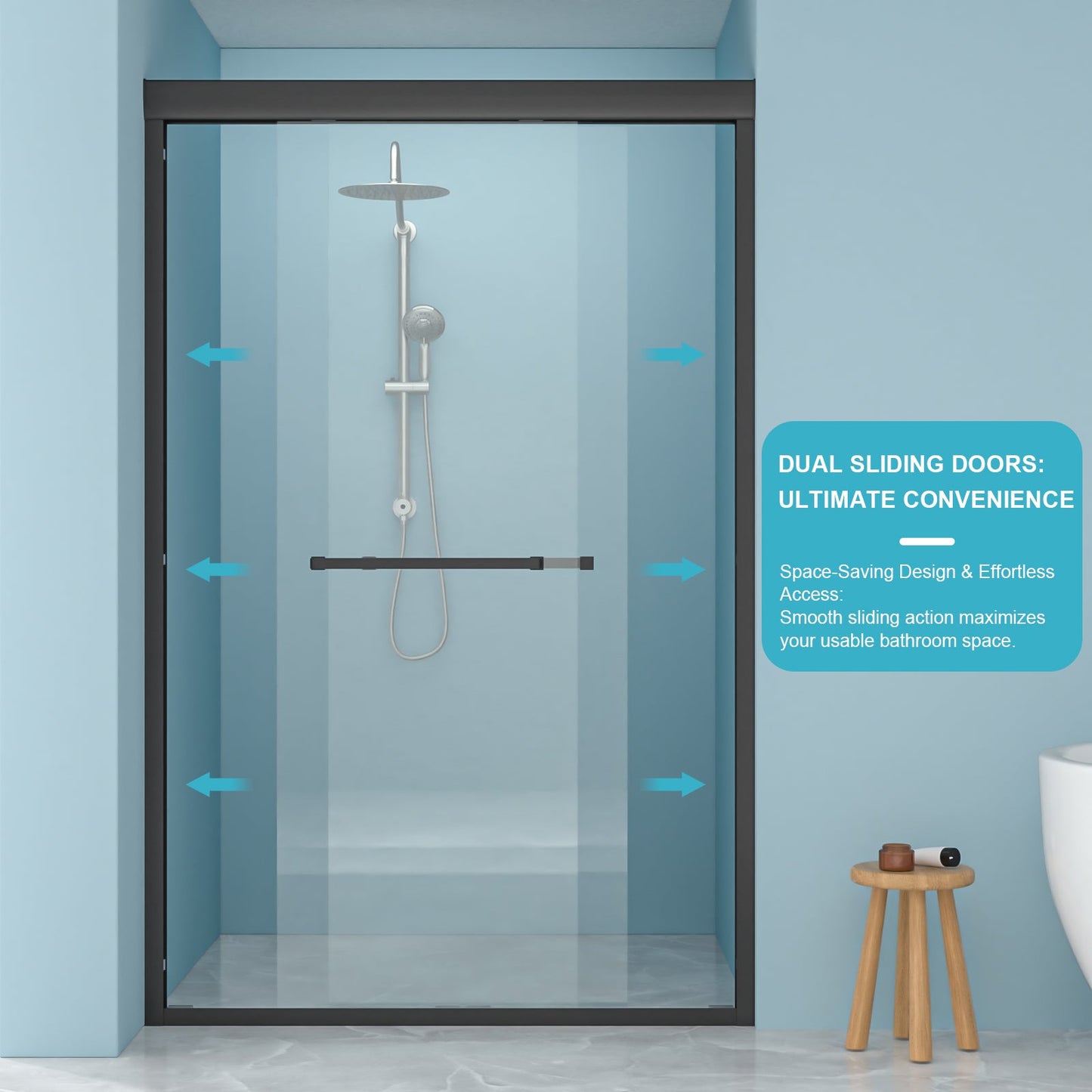 Double Sliding Shower Door 48" W x 76"H - Matte Finish