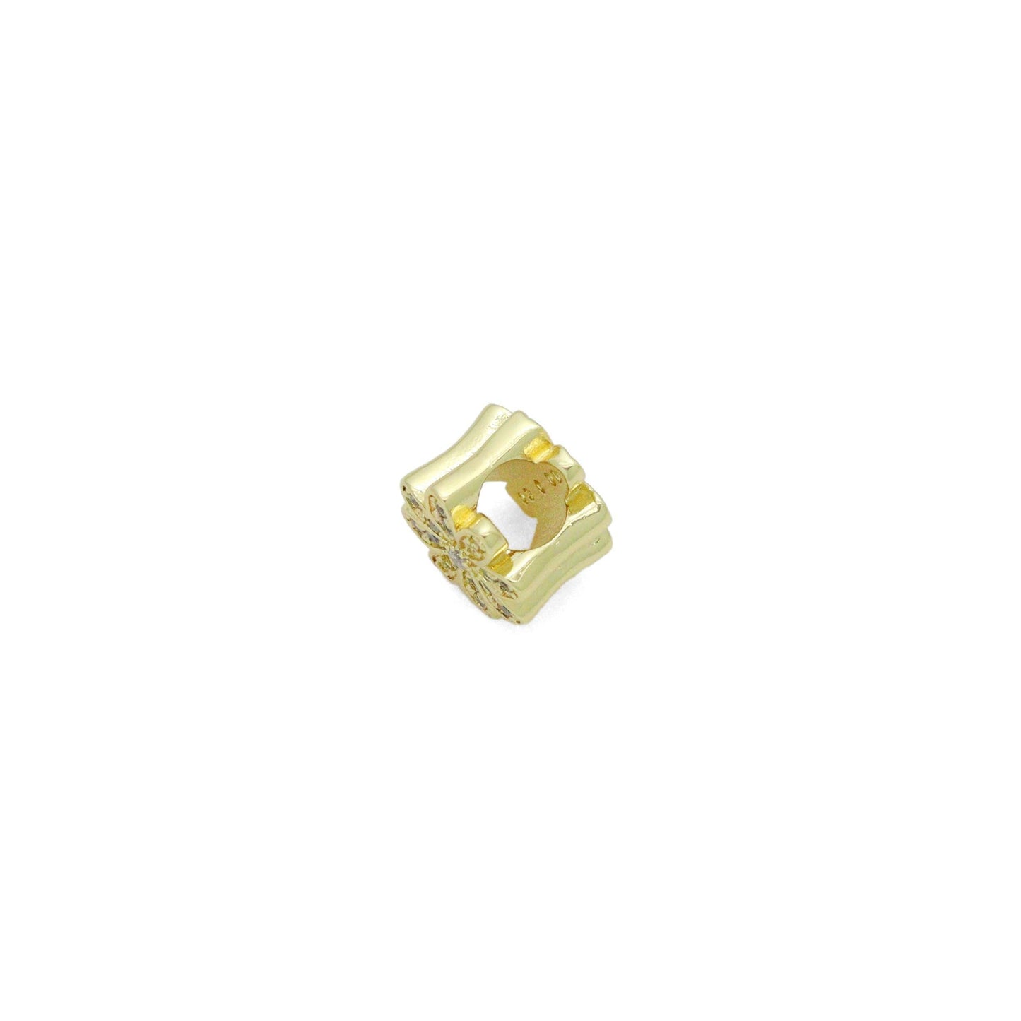 CZ Gold Daisy Flower Large hole Spacer Bead Charm, Sku#LK1202
