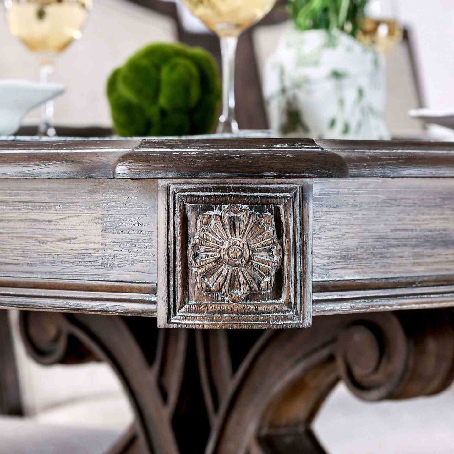Dining Room 1pc Dining Table W Leaf Trestle Base Rustic