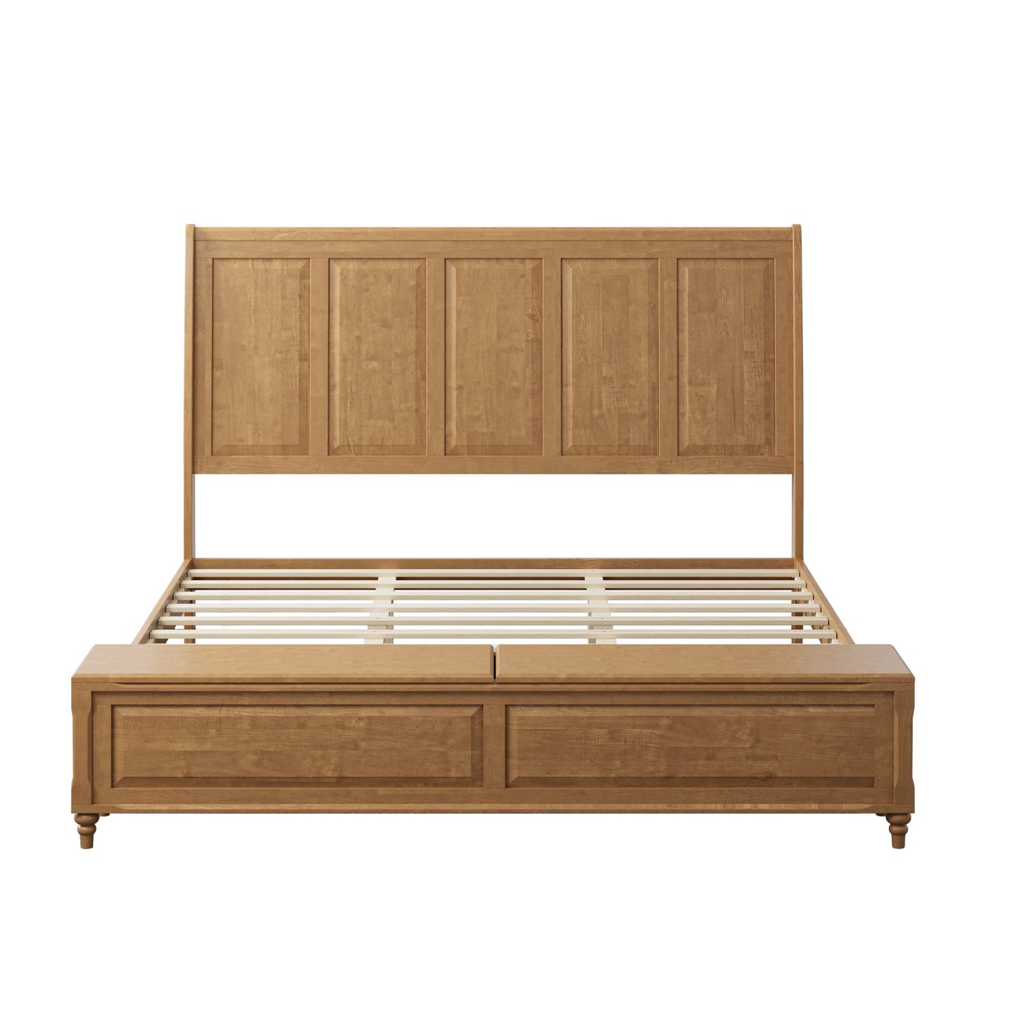 King Bed Frame with Tall Headboard and Storage Bench